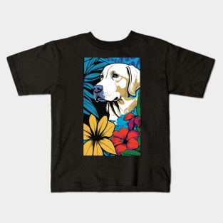 Labrador Retriever Dog Vibrant Tropical Flower Tall Retro Vintage Digital Pop Art Portrait 2 Kids T-Shirt